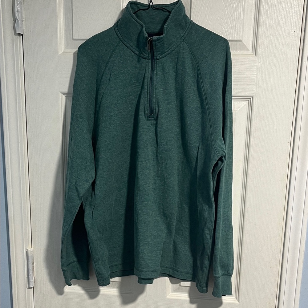 Heather Green LL Bean quarter zip LS Weekend shirt, size L, blue lining.